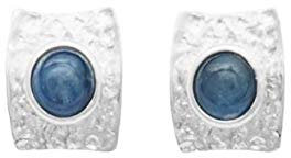 Ohrstecker Wasserblau | 925 Sterling Silber | Mit echtem Kyanit-Stein | Ohrringe Silber gehämmert | O4866