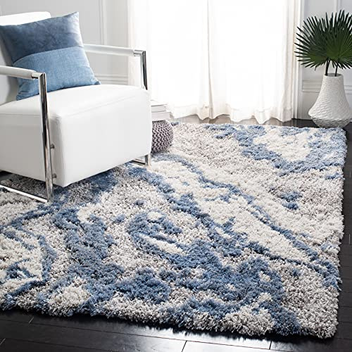 SAFAVIEH Horizon Shag Collection Area Rug - 5'3 x 7'7, Grey & Blue, Modern Abstract Design, Non-Shedding & Easy Care, 2-inch Thick Ideal for High Traffic Areas in Living Room, Bedroom (HZN890G)