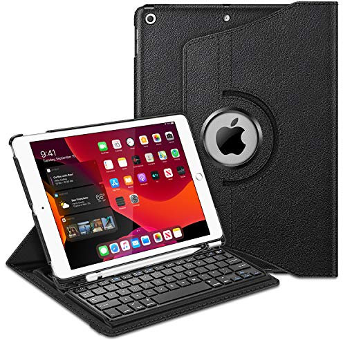 Fintie Tastatur Hülle für iPad 10.2 Zoll (9. / 8. und 7. Generation - 2021/2020/2019), 360° Drehbarer Schutzhülle mit Pencil Halter für iPad 10.2 2019, Tastatur mit QWERTY US Layout, Schwarz