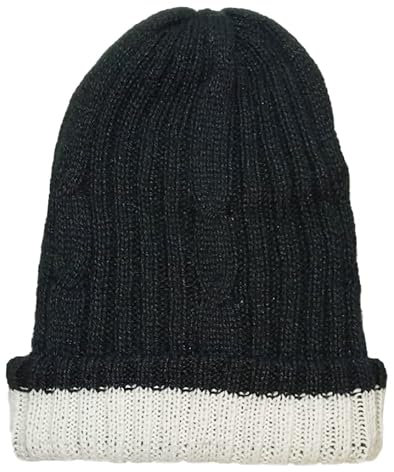 TINKUY Peru Alpaka Wolle Herren & Damen Reversible - Cuffed Slouchy - Beanie Mütze - Schwarz - Medium