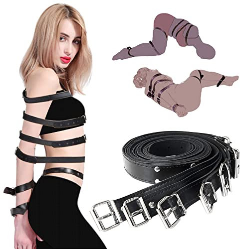 Set Bondage SM 7 pezzi,corde in pelle regolabili con sistema di ritenuta buco della serratura, manette grilli polsini alla caviglia SM fetish sex toys per coppie