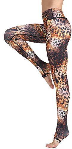 FLYILY Schöne Printed Sport Leggings Damen Sporthose Fitnesshose Yoga Leggings Sporthosen für Damen(Leopard,L)