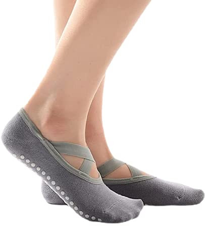 VITTO Yoga-Socken für Frauen, rutschfeste Griffe und Riemen, ideal für Pilates, Reine Barre, Ballett, Tanz, Barfuß-Workout Gr. One size, grau