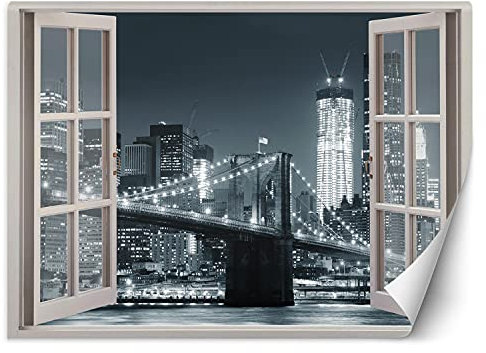Feeby Papier Peint Intisse New York Nyc 210x150 cm noir et blanc Décoration Murale Tableaux Poster Muraux Chambre Enfant Salon Salle Cuisine Coucherr Pont De Brooklyn De Nuit