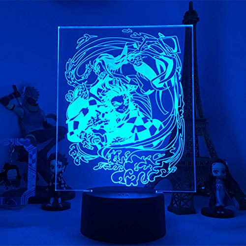 3D Illusionslampe Anime Demon Slayer LED-Lampe Kamado Tanjirou und Kamado Nezuko Nachtlicht Kinderferien Geburtstagsgeschenk-16 Farbe mit Fernbedienung