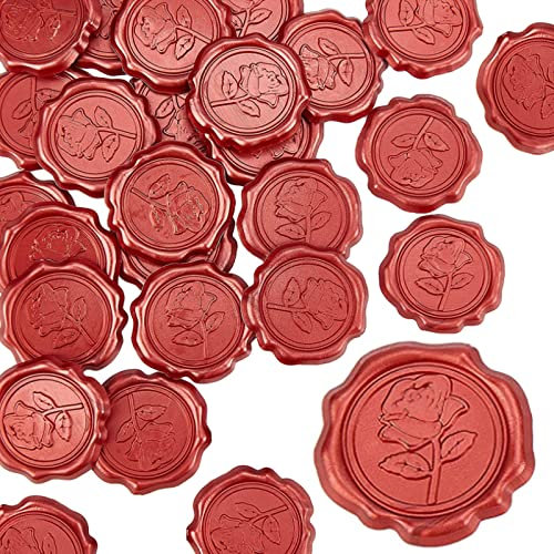 CRASPIRE 25 STÜCK Klebende Wachssiegel-Aufkleber, Selbstklebende Siegellack-Stempel-Rosen-Aufkleber Zum Versiegeln von Umschlagkarten Geschenkverpackung Scrapbooking