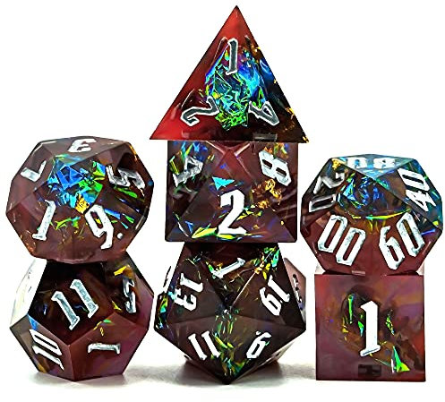 World of Dice - Spacebreaker Serie - handgefertigtes Pen and Paper Würfel Set, 7-teilig, mit Spitzen Kanten und Ecken, für Dungeons and Dragons, Shadowrun, Cthulhu, UVM. (braun)