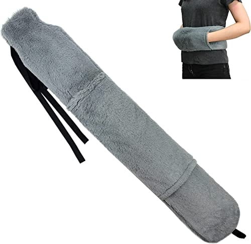 OWOZOI Long Hot Water Bottle with Furry Cover - Soft Faux Fur Cover with Strap and Hand Pocket, 72cm Full Body Wrap Around Hot Water Bottles Long for Waist, Neck, Thermotherapy, Bed Warmer(Dark Grey)