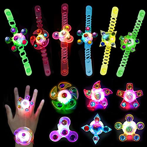 12PCS LED Luminosi Anello Giocattolo,Rifornimenti del Partito Anelli Light Up,Mano Spin Antistress Ansia Giocattoli,LED Luminosa Anelli Giocattoli,LED Illumina Il Giocattolo Luminose Party
