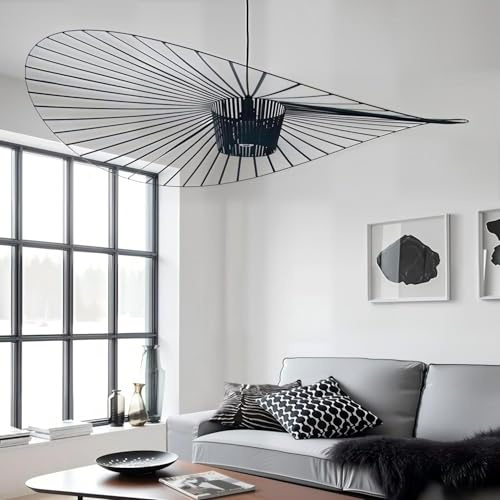 Suspension Lustre Vertigo 100cm, Léger et aérien Grand Lustre chapeau design, Plafonnier moderne pour Salon et Séjour, Chambre,Hall d'entrée, Fibre de Verre mais tissu habille le séjour