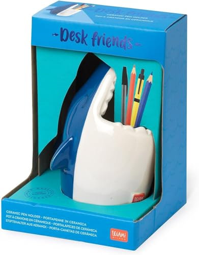 Legami - Portapenne in Ceramica, Desk Friends, Tema Shark, da Scrivania, Dipinti a Mano, Idea Regalo, Desk Organizer