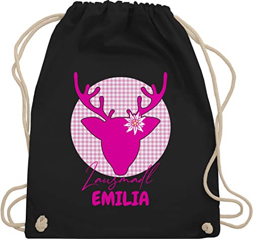 Turnbeutel Rucksack - Kompatibel Oktoberfest - Lausmadl Hirsch - Unisize - Schwarz - oktoberfest-tasche trachten edelweiß tasche trachtenrucksack bayrisch edelweiss beutel trachtenrucksäcke