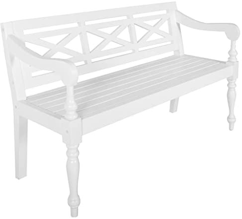 Makastle Sitzbank aus Holz, ergonomische Sitzfläche mit Armlehnen und Rückenlehne, Batavia Bank Küchenbank Bänkchen Sessel Sofa Couch Küchensofa Sitzmöbel Wohnzimmer, Weiß 123 x 50 x 81 cm