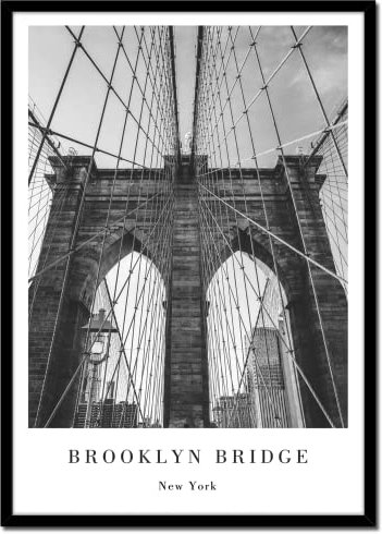 daazoo Rahmenbild New York Brooklyn Bridge 50 x 70 cm | Legendäre Brücke zu Manhattan NYC | Wandbild mit Rahmen und Plexiglasscheibe im Hochformat | geeignet für Wohnzimmer Schlafzimmer Flur & Büro