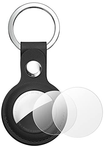AXFEE Étui de Protection en Cuir, PU Airtag Porte Clé, Étuis pour Apple AirTag Anti-Chute et Anti-Rayures Portable Key Finder pour Clés, Enfants, Animaux Compagnie (Airtag non Inclus) (Noir)