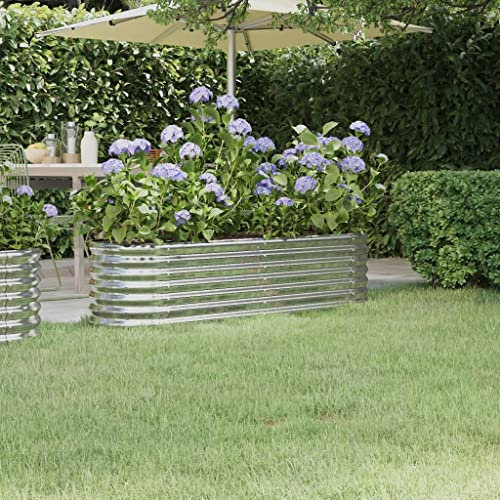 WIFESE Blumentopf Pflanzkübel Pulverbeschichteter Stahl 152x40x36 cm Silbern Hochbeet Blumentopf Gross Hochbeet Metall PflanzküBel Groß AußEn BlumentöPfe Plant Box Flower Pot Pflanzgefäß für Patios