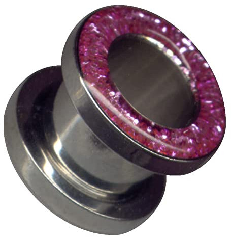 Flesh-Tunnel 4mm – 25mm CHIRURGENSTAHL 316L EDEL-STAHL Tunnel-Piercing Ohr-Stecker Double-Flared Schraub-Gewinde Strass-Stein Zirkonia-Kristall (8mm, Silber mit Glitzer Pink Rosa)