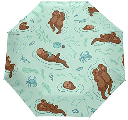 GAIREG Niedlicher Otter-Regenschirm, zusammenklappbar, automatisch, kompakt, leicht, für Regen