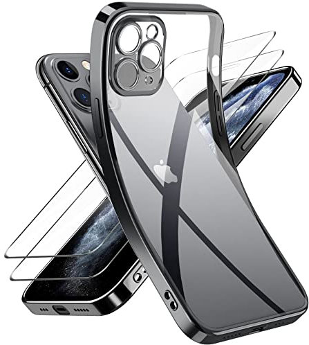 Niphabe Handyhülle für iPhone 11 Pro Hülle mit Kameraschutz, Original Silikon mit 2 Schutzfolie,Niemals Gelb Ultra Dünn Crystal Clear Schutzhülle für iPhone 11 Pro 5.8'' Schwarz