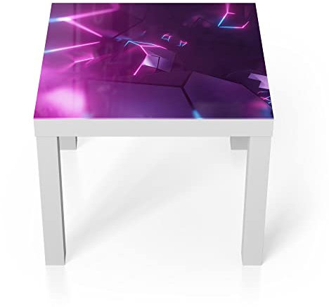 DEQORI Glastisch | weiß klein 55x55 cm | Motiv Virtuelles Leuchtdesign | ausgefallener Beistelltisch aus Glas | Hochglanz Couchtisch fürs Wohnzimmer | moderner Couch Tisch mit Design