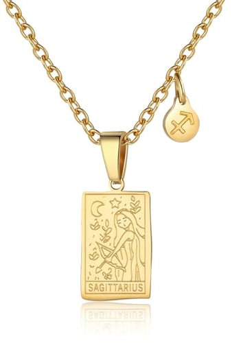 RIXERKOC Sternzeichen-Halskette für Frauen Konstellation Tarot-Karten-Anhänger Doppelseitig 18K Gold Edelstahl Sternzeichen-Schmuck Geschenke für Mädchen (Sagittarius)