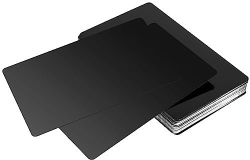 CHEUKYIU 50 Stück 0.21mm Metall Visitenkarten Rohlinge Schwarz Lasergravierte Visitenkarte Aluminium Rohlinge zum Gravieren für Haus Büro Kunden DIY Geschenk Karten,86x54 mm, 3,4x2,13 Zoll