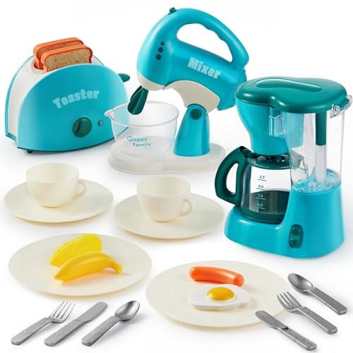 JOYIN Kids Play Kitchen Accessories Set, Pretend Kitchen Toys with Coffee Maker, Blender, Toaster - Realistic Lights & Sounds, Ages 3+