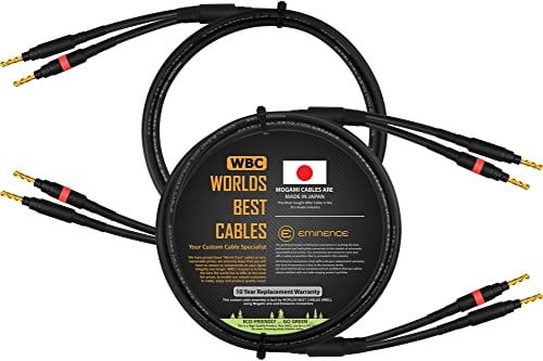 WORLDS BEST CABLES 3 Foot - Coaxial Audiophile Speaker Cable Pair Custom Made Using Mogami 3082 Wire & Eminence Gold Plated Banana Plugs (2 Plugs on Each end)