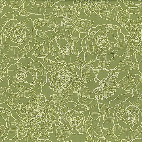 100% Cotton Poplin Fabric Rose & Hubble Deco Art Floral Roses Cato Street (sage)