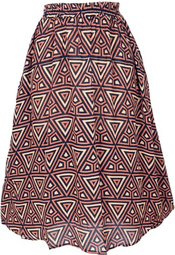 GURU SHOP Luftiger Knielanger Rock, Boho Sommerrock - Braun/schwarz, Damen, Synthetisch, Size:M