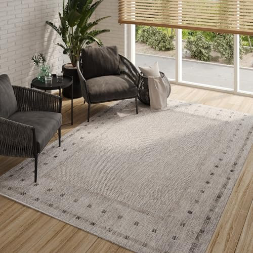 TAPISO Melissa Teppich Outdoor Grau Schwarz Flachgewebt Indoor Küche Flur Wohnzimmer Balkon Terrasse Modern Sisal Kurzflor ÖKO-TEX 200 x 290 cm