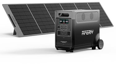 AFERIY Générateur Solaire 3600W avec Panneau Solaire Portable 400W, Batterie LiFePO4 Portable 3840Wh, 220V-240V, Panneau Solaire Pliable 400W avec USB, IP65, pour Camping, Voyage, Pannes de Courant