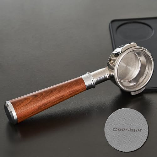 Coosigar 58mm Bottomless Portafilter | Fits for E61 Group Head 2 Ears machines| Stainless Steel portafilter and Mahogany Handle|Espresso Machine Accessories(Mahogany)