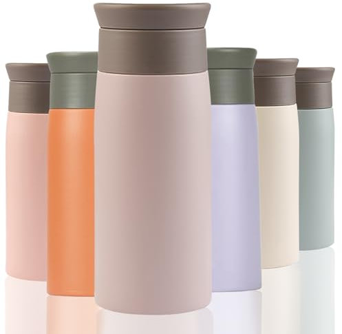 Thermal Flask for Hot Drink, 350ml Coffee Cup Travel Mug, Insulated Travel Coffee Mug, Stainless Steel Water Bottle with Filter, Leak-Proof with Hygienic Drink Opening (Light Grey)