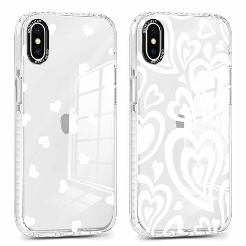 Foonary 2 Pack Clear Print Phone Case Compatible with iPhone XS Max 6.5, Slim Soft Silicone with Love Design Aesthetics Transparent Pattern Cases, Shockproof Bumper Protector Cover