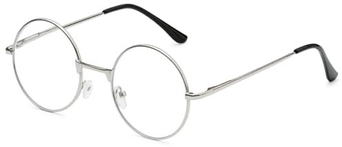 ABETOS Round Glasses Frames for Men Women Metal Frame Circle Clear Lens Anti Blue Light Lens Fashion Retro Eyeglasses Eyewear for Working/Gaming/Reading, Silver
