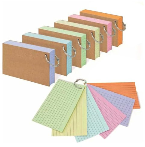 300 PCS Ruled Index Cards with Binder Ring, Kraft Paper Notecards Lined Index Cards for Office, School, Home Study, Record, Ideal as Notebooks for Revision & Study Resources, 5 * 3 Inch