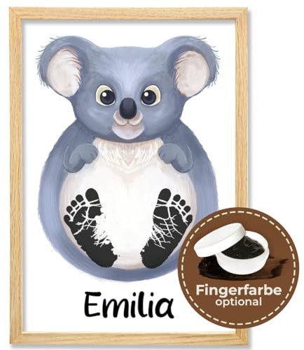 Baby Fussabdruck Set Bild mit Koala Motiv – Süßes Baby Geschenk & Kinderzimmer Deko – Personalisiertes Baby Abdruckset ist perfekt als Personalisierte Geschenke Baby – Rahmen & Farbe Optional