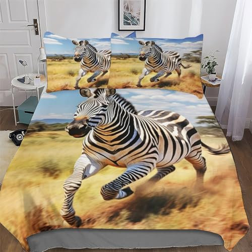 PAZZK Zebra 3D Bettw?sche Set Bettbezug Jungen M?dchen Microfaser Angenehme Betten Bettdeckenbezug Mit Kissenbezug, Mit Rei?Verschluss Bettbezüge Single (135x200cm)