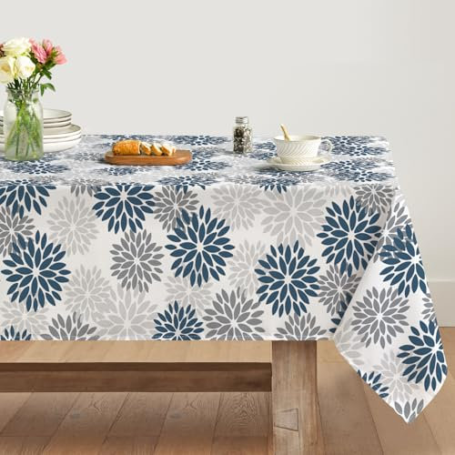 Artoid Mode Blumen Tief Blau Dahlien Herbst Tischdecke 140x110 cm, Saisonnal Fall Fleckschutz Tischwäsche Küche Dekoration Urlaub Party Dekor