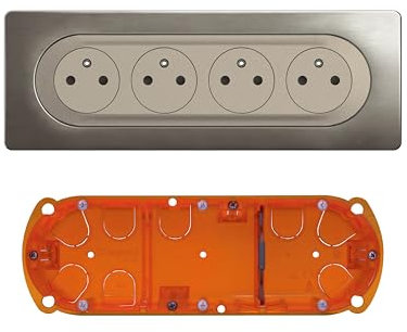 LEGRAND - Prise Electrique Quadruple Céliane Surface Confort avec Plaque + Boîte à Encastrer - Prise Affleurante avec Socle Rétractable - Titanium