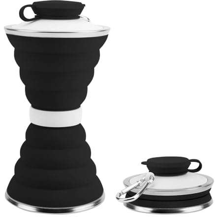 MiOYOOW Bouteille Pliable en Silicone, Gourde pliable de 500ML, Tasse de Pliable Gobelet Sport Portable avec Mousqueton en Aluminium pour la Salle de Sport, le Camping et la Randonnée
