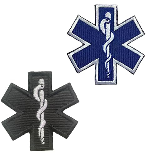 2 Stück EMT Star of Life Lustige Patch Abnehmbare Aufnäher mit Stickerei Taktische Militär Flagge Patch Applikation für Rucksäcke Draussen Taschen Jacke Weste Kleidung Baseballkappe