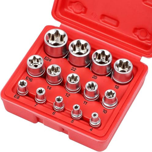 SEDY 14-Piece E-TORX Socket Set - Premium Female Torx Socket Set, Ultimate Star Socket Set, Torque Socket Set, External Torx Socket Set, E4 E5 E6 E7 E8 E10 E11 E12 E14 E16 E18 E20 E22 E24 Socket Set