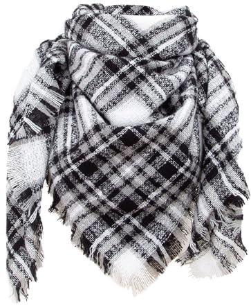 Schal Senfgelb Dreiecksschal für Damen Schal Hahnentritt Bildschirmreiniger Tücher Spender Küchenvorhang Schals Schal Schwarz Leicht Kleidung Damen Schal Wisch Und Weg Schal Mütze (White, A)