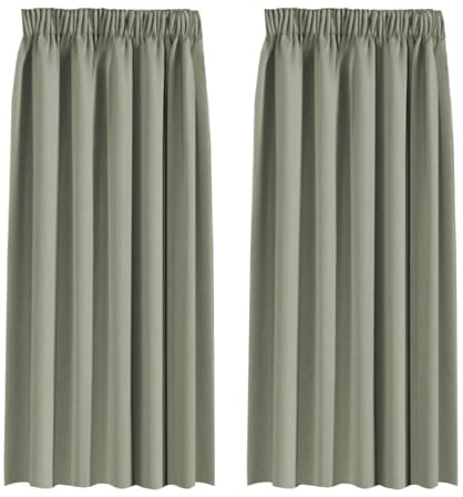 BellaHills Blackout Curtains Pencil Pleat Bedroom Curtain Panel for Privacy Protected Thermal Insulated Window Treatment for Living Room 2 Panels, 66 x 54 Inch, Light Sage