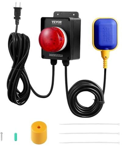 VEVOR SS-SWA01 Sump Indoor/Outdoor High Septic Tank Sensor, 16.4ft Level Float Switch,Loud Alarm & Large LED Indicator, for Sewage Pits, Submersible,Utility,Water Well Pumps, Black