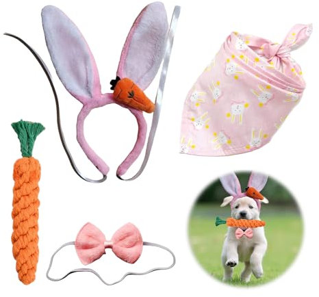 CZAYEFNH Osterhunde Stirnbänder, Puppy Karotte Seil Spielzeug Geflochtene, Hunde Osterhasen Kostüm?Frühlingshundekostüm - Kaninchenaufsatz für Halloween mit Möhrenspielzeug, Geeignet für alle Größen