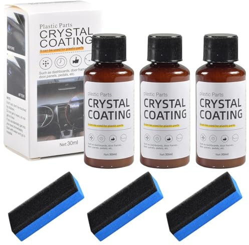 Cristal Coating Voiture Plastique Rénovation Revêtement, 3 pièces * 30ml Revêtement de Restaurateur en Plastique avec Éponges, pour Voitures, Motos Entretien Exterieur/Interieur