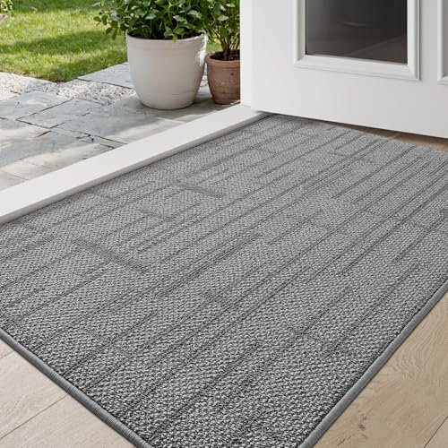 DEXI Door Mats Indoor 80 x 120 cm, Non-Slip Absorbent Dirt Trapper Mat, Thin Low Profile Doormats Inside, Washable Entrance Rug for Muddy Shoes and Paws, Light Grey